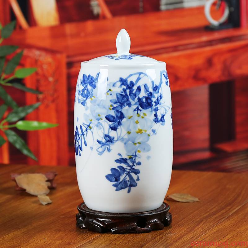 Jingdezhen blue and white ceramics storage tank caddy fixings contracted sitting room adornment of modern household handicraft furnishing articles