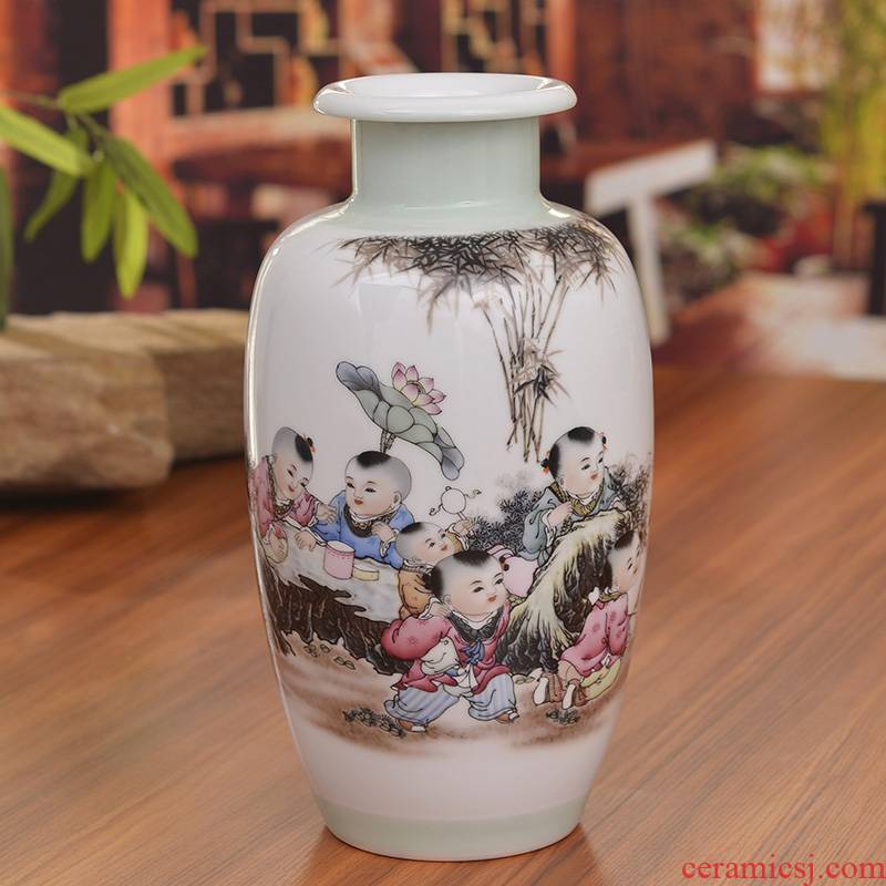 Jingdezhen ceramics powder enamel vase boys baby figure household decoration in modern jewelry crafts are sitting room