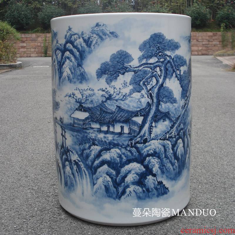 Jingdezhen high - grade painting and calligraphy hand - made porcelain big quiver straight vase sitting room style decoration vase