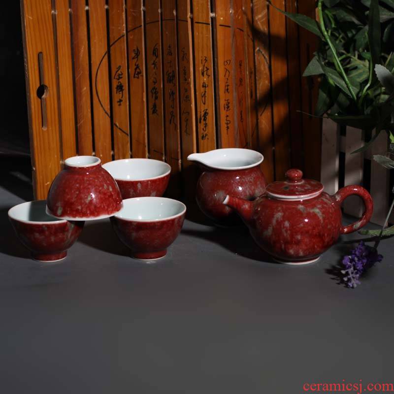 Jingdezhen imitation kangxi beauties drunk monochrome variable cowpea red tea sets five pieces of tea set