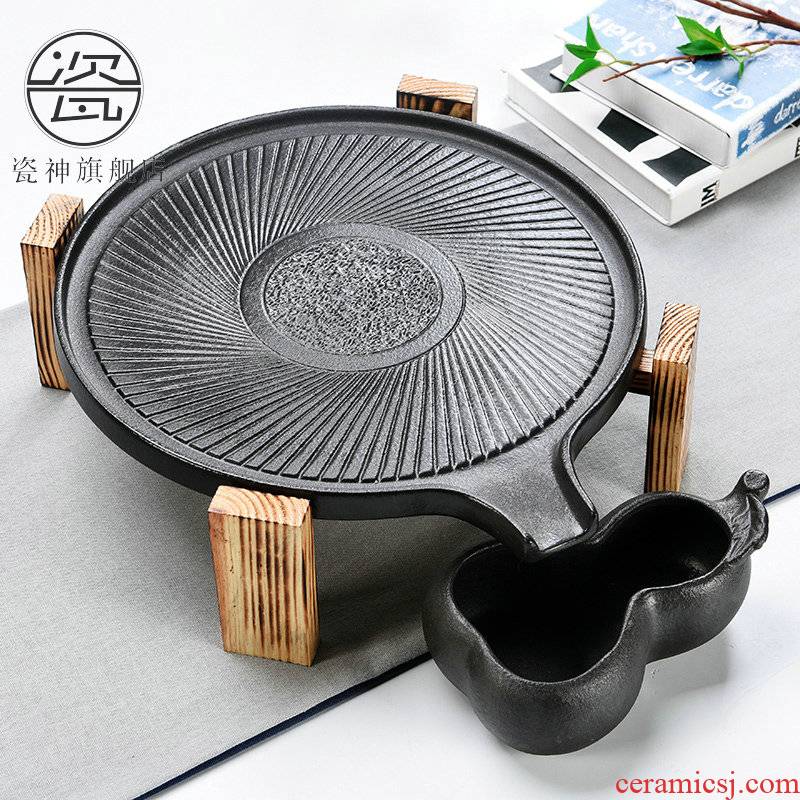 Porcelain god contracted Japanese tea taking household utensils suit real wood double stone mill ceramic cups tea tray tea tea