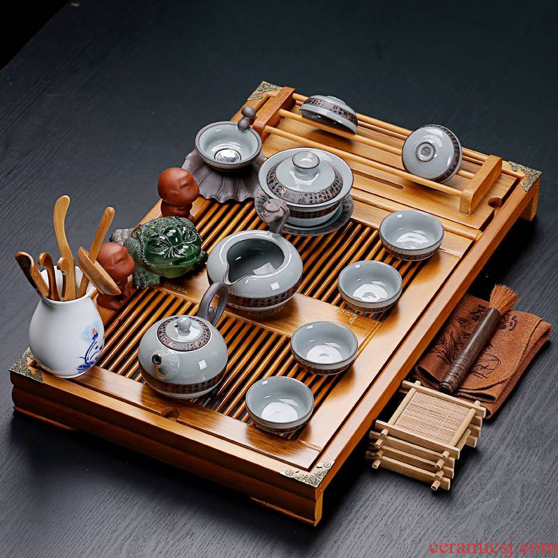 Old &, ceramic purple white porcelain kung fu tea set suits for stand solid wood tea tray was large drainage home tea table
