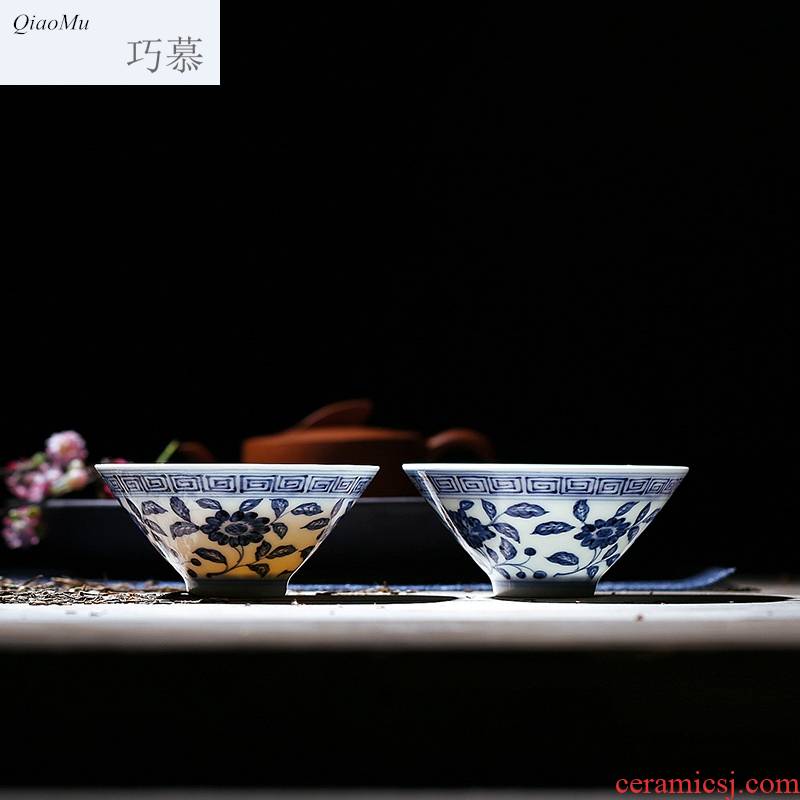 Qiao MuQuan manual jingdezhen blue and white hat cup hand - made teacup single cup pure manual tea masters cup is small