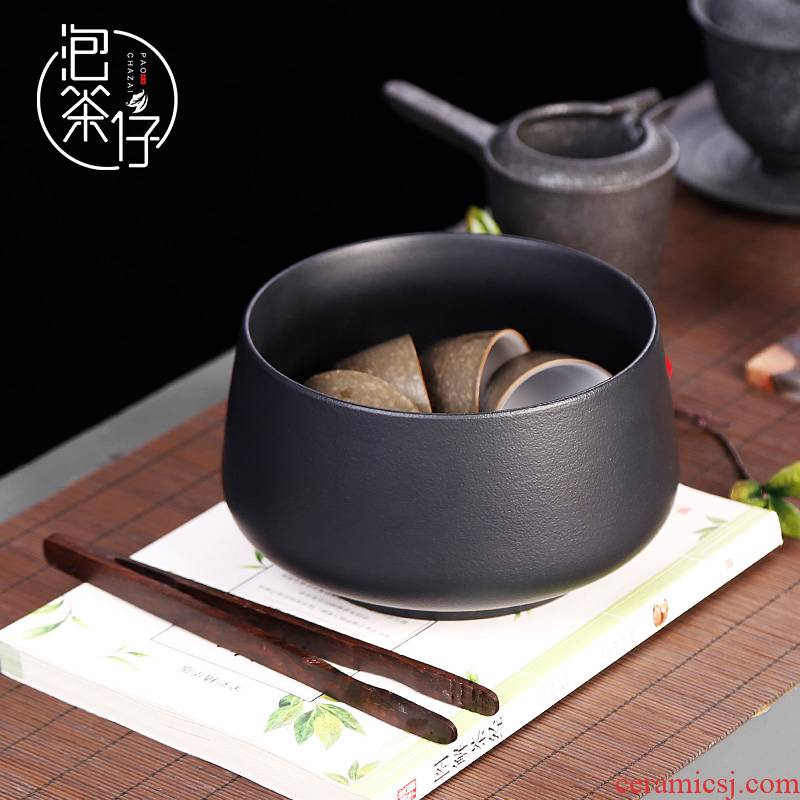 Tea seed Japanese black pottery Tea wash to household size zen ceramic wash bowl for wash basin of wash cup cup of vessels