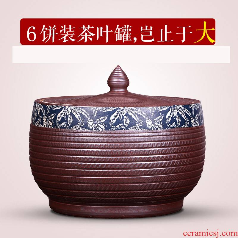 Pure manual imitation of violet arenaceous caddy fixings large jingdezhen ceramics with cover household large capacity tea cake tea urn storage tanks
