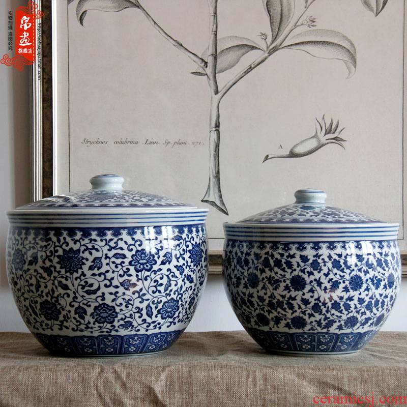 Shadow enjoy | ceramic barrel jingdezhen blue and white porcelain ceramics powder caddy fixings it furnishing articles JH