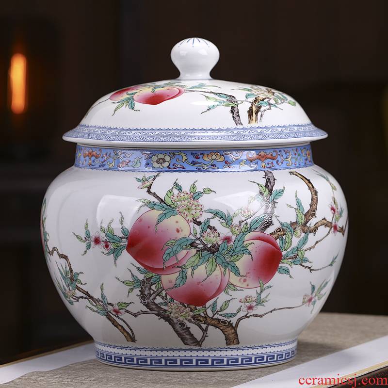 Jingdezhen ceramic tea pot large household porcelain seal pot puer tea cake tea urn with cover storage tank
