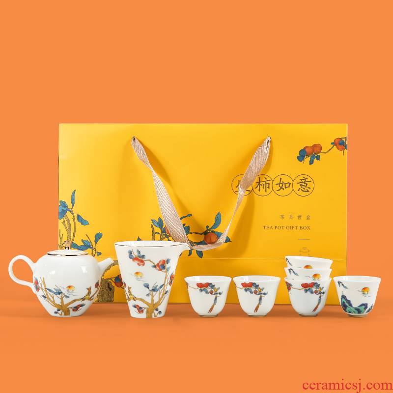 . Poly real scene dehua white porcelain kung fu tea set household contracted small Chinese set of high - end custom gift set GaiWanCha