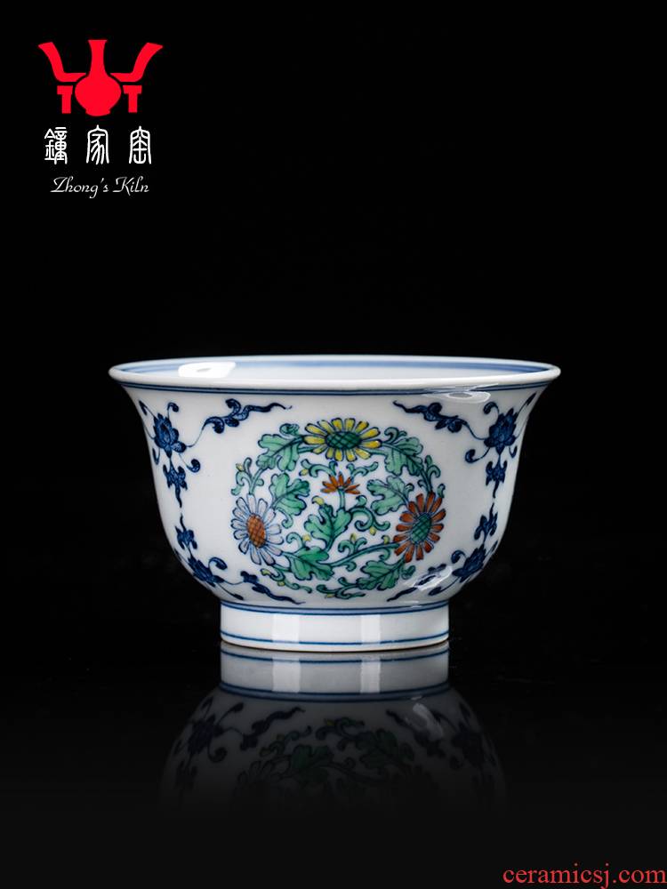 Clock home trade, one cup of single CPU jingdezhen blue and white chenghua dou CaiTuan by firewood grain pressure hand kunfu tea cups