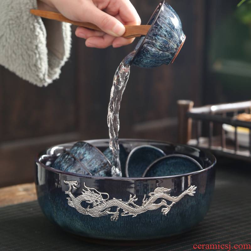 Jingdezhen obsidian become tea built large ceramic bath light silver bowl kung fu accessories cup red glaze, wash bath