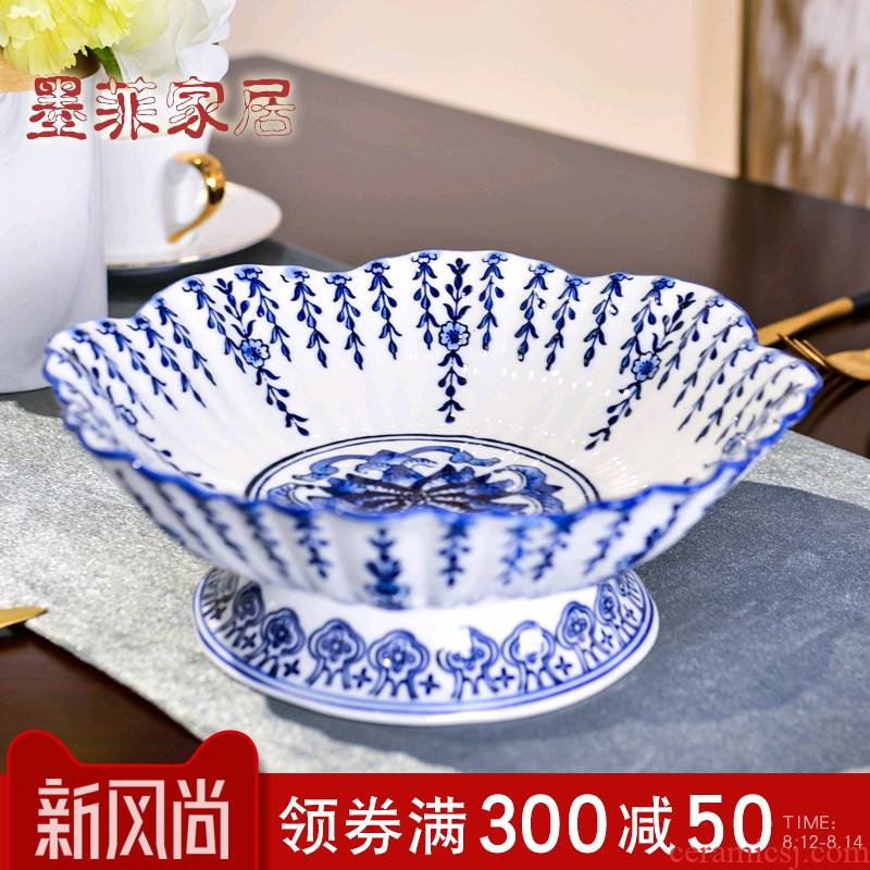 New Chinese style ceramic fruit compote of blue and white porcelain household 'lads' Mags' including nuts consecrate Buddha GongPan sitting room for tea table furnishing articles
