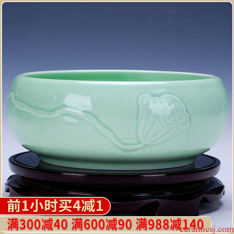420 jingdezhen ceramic green glaze porcelain goldfish tank sitting room adornment is placed brocade carp cylinder lotus basin