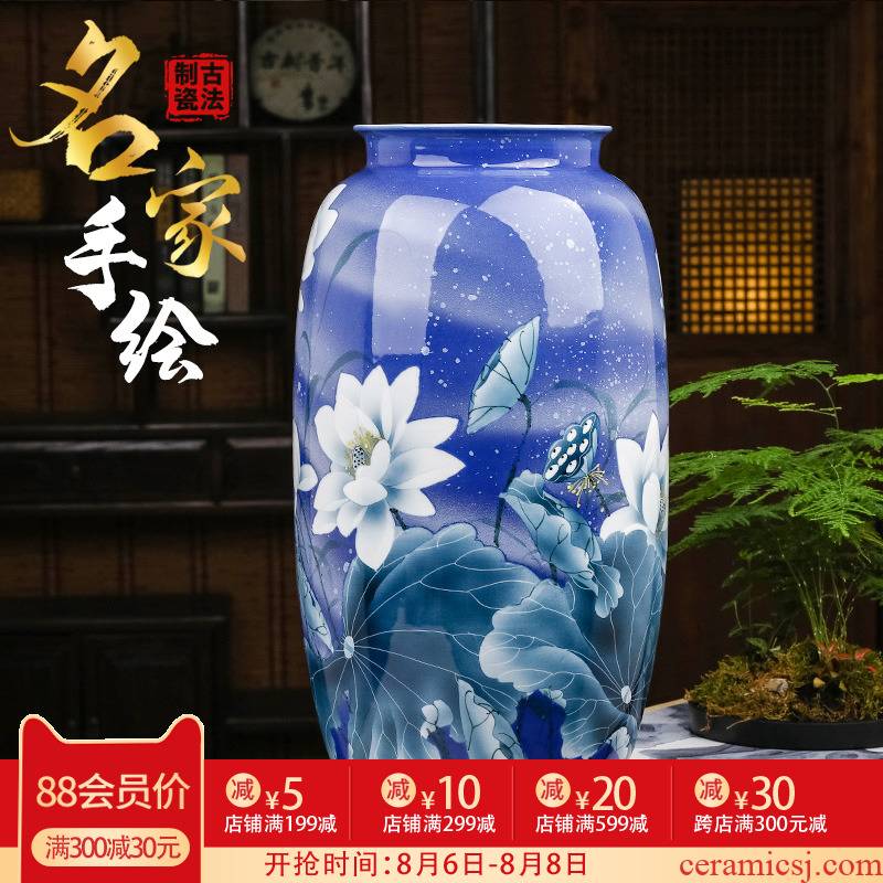 Jingdezhen blue and white porcelain painting lotus flower vase is placed high water raise lucky bamboo 50 large sitting room of Chinese style ceramic bottle
