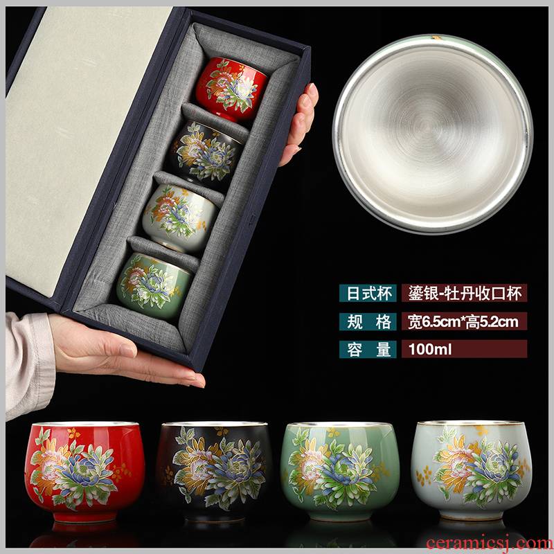 Recreational product of pottery and porcelain enamel color coppering. As silver cup master cup of large single cup 999 silver bladder sample tea cup tea set