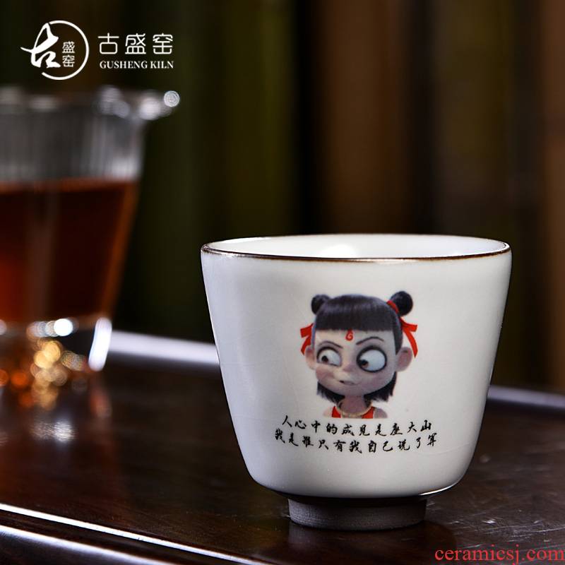 Ancient sheng up imitation hand - made ceramic which child Cha familiars reincarnation sample tea cup your up open piece of coloured drawing or pattern master of kung fu cup