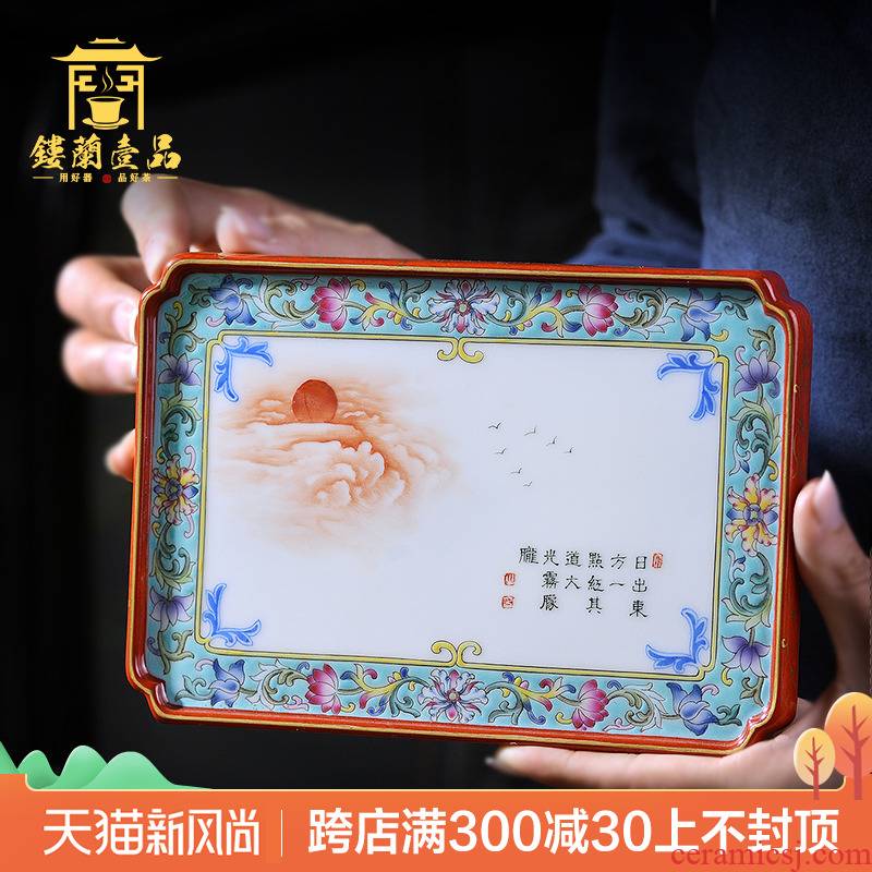 Jingdezhen ceramic tea pet hand - made pastel bound all branches decorative porcelain plate furnishing articles kung fu tea mat cup tea tray