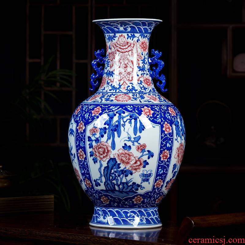 Jingdezhen ceramics manual hand - made archaize ssangyong 's ears of blue and white porcelain vase design restoring ancient ways household act the role ofing is tasted furnishing articles