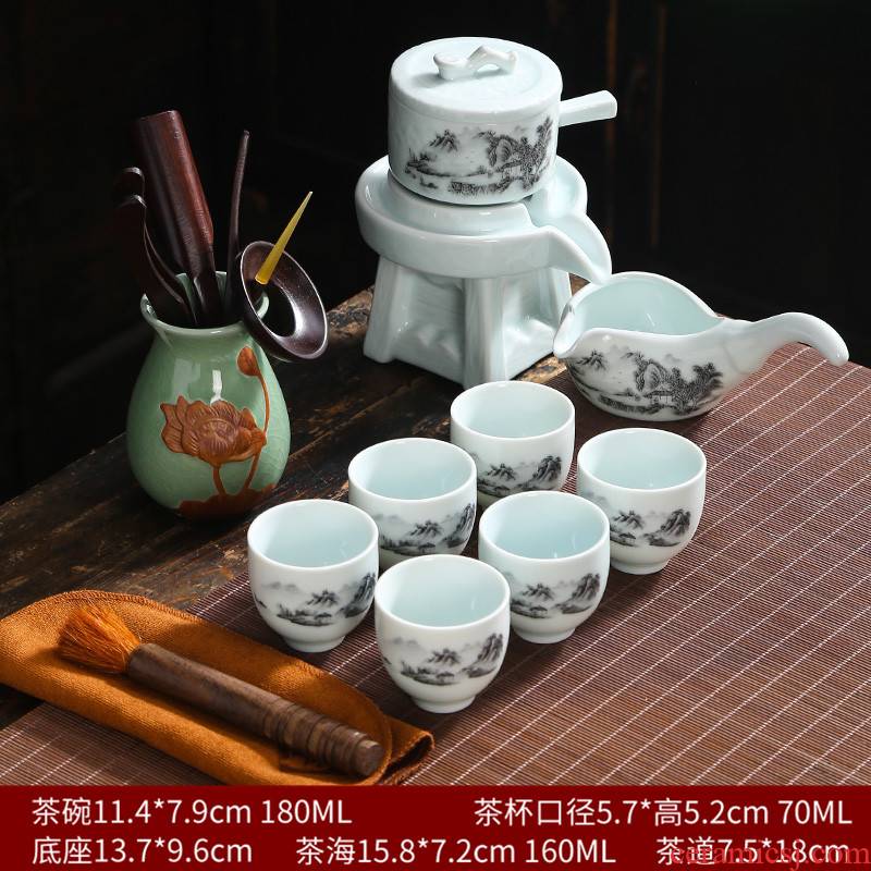 Kung fu tea set ceramic household lazy fortunes atone half automatic teapot teacup contracted