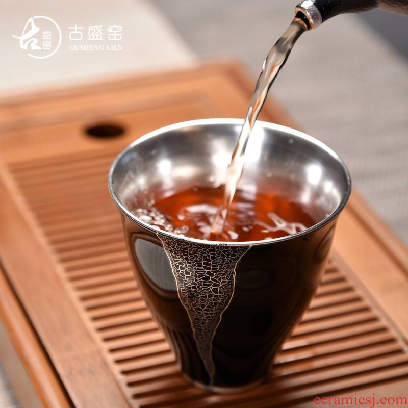 The ancient new gift boxes mo yu sheng up ceramic tasted silver gilding agate glaze large sample tea cup personal single cup of tea
