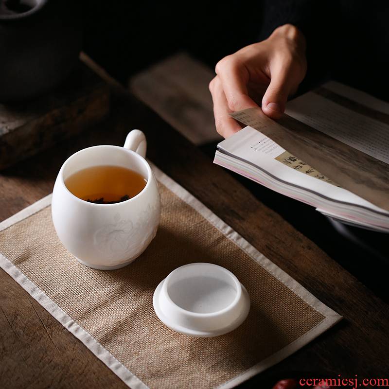 Dehua manual biscuit firing porcelain keller with cover glass ceramics meeting office tea cups