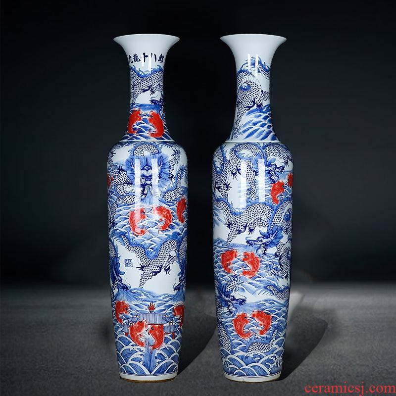 Blue and white porcelain of jingdezhen ceramics of large vases, Kowloon 18 carp sitting room hotel opening gifts company