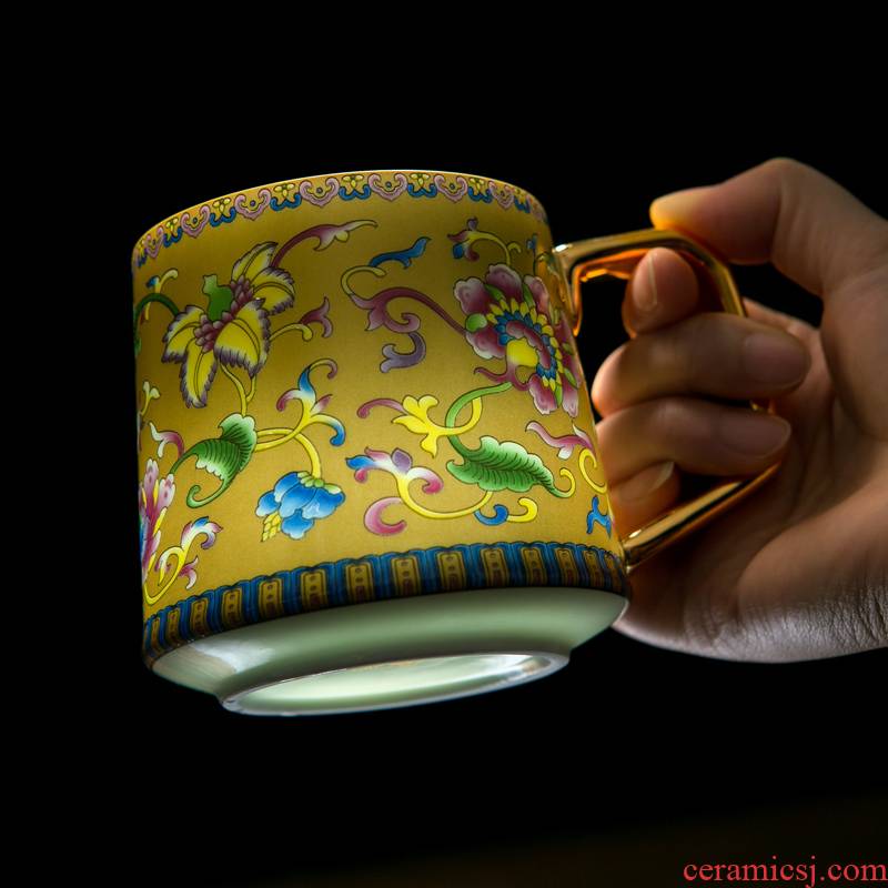 Jingdezhen ceramic cups colored enamel paint hand - made the size with a single filtration separation tea tea cup