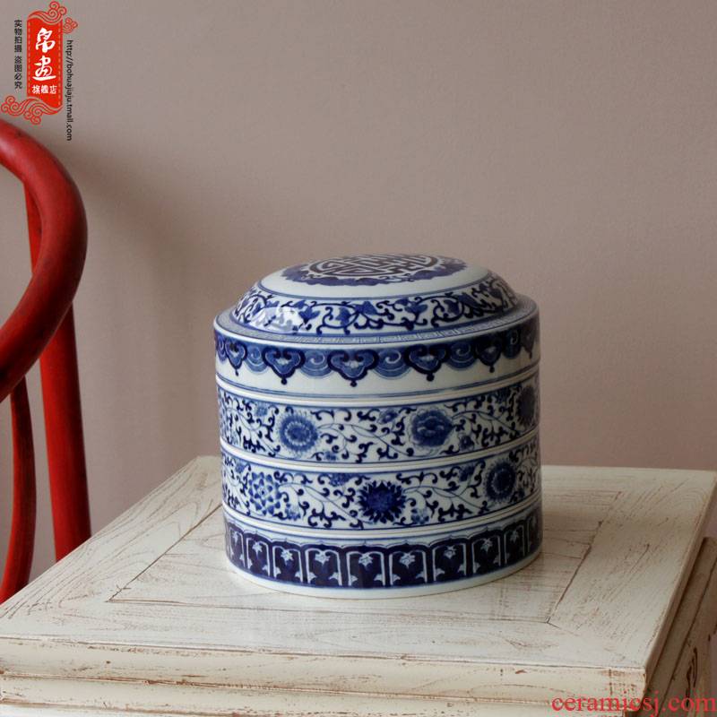 Shadow enjoy classical caddy fixings of blue and white porcelain painting | jingdezhen ceramics glaze color tea cake tin ceramic JH