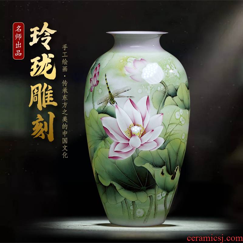 Jingdezhen ceramics famous master hand draw large lotus flower vase gift porcelain decorative household items furnishing articles