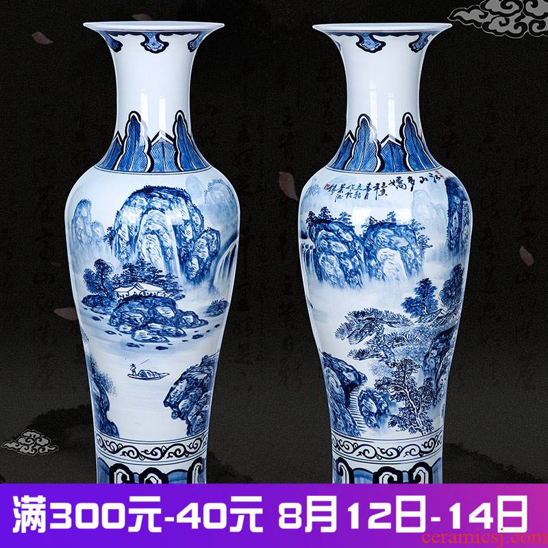 Jingdezhen ceramics landing large vases, hand - made antique blue and white landscape more than jiangshan jiao sitting room hotel furnishing articles