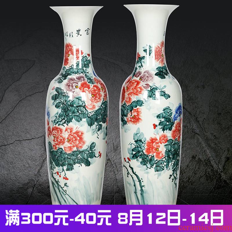 Jingdezhen ceramics hand - made peony hotel opening adornment decorates new home furnishing articles of large vase living room