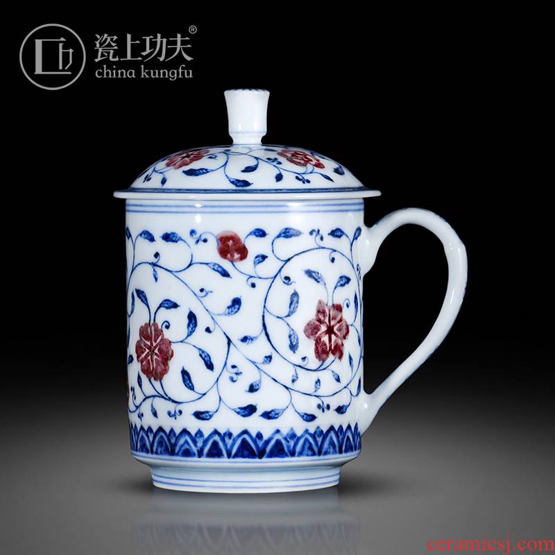 Jingdezhen blue and white youligong office tea cups hand - made ceramic tea set kung fu large capacity cups with cover