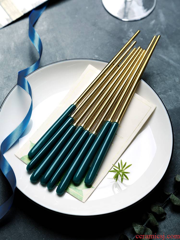 Nordic emerald domestic high - grade ceramic chopsticks tableware key-2 luxury mouldproof Japanese high - temperature portable stainless steel chopsticks