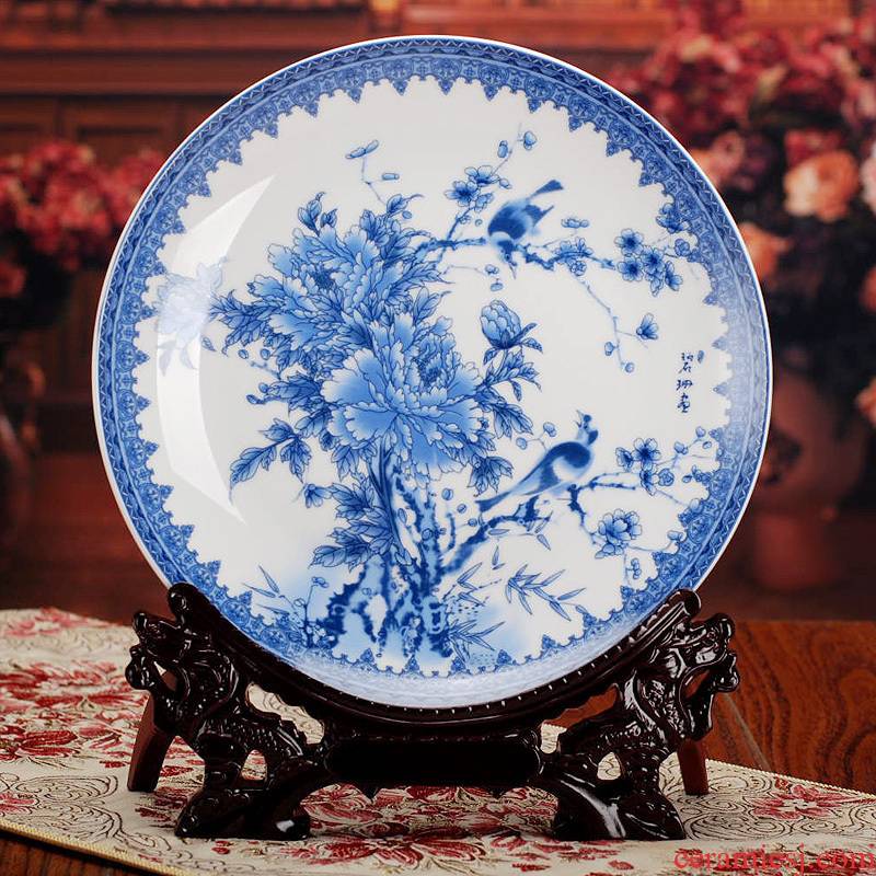 367 jingdezhen ceramic decoration plate plate furnishing articles hang dish of blue and white porcelain peony wedding gift to send