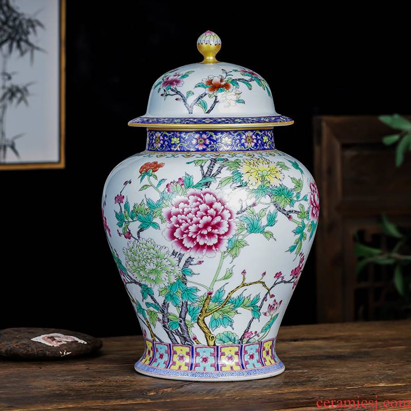 Jingdezhen ceramics large caddy fixings enamel color restoring ancient ways the large capacity with cover household pot loose tea storage tanks