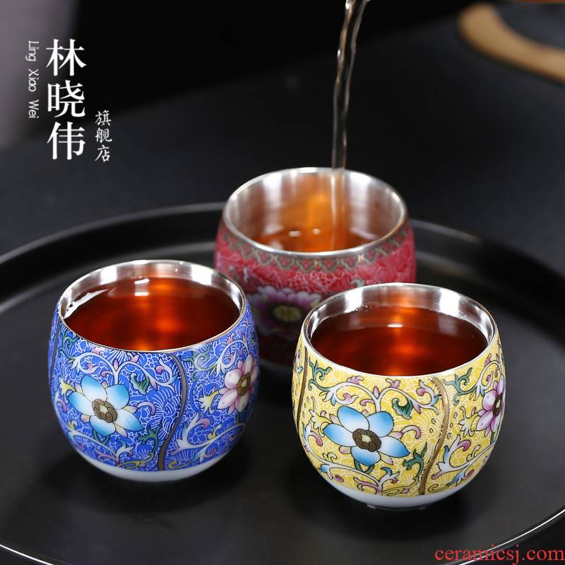 999 sterling silver cup of household ceramic cups coppering. As silver tea master cup single CPU kung fu tea tea bowl