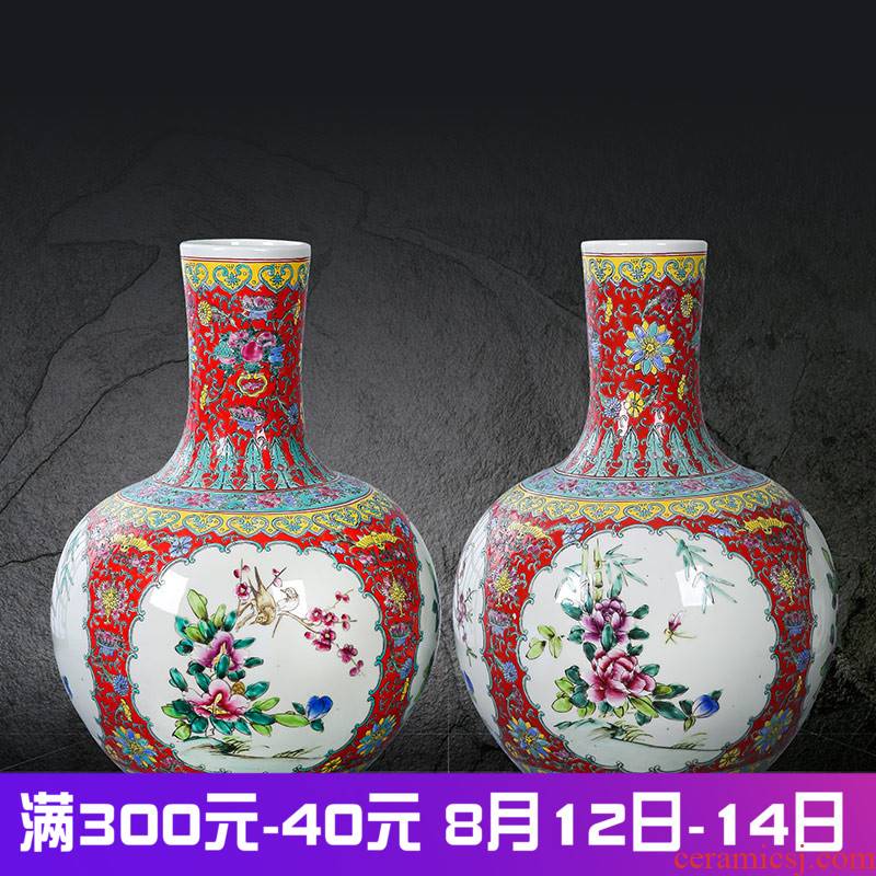Jingdezhen ceramics powder enamel handpainted large vases, antique home furnishing articles collection tree peony sitting room