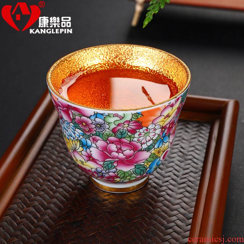 Recreational product colored enamel cups of jingdezhen ceramic checking fine gold master cup kung fu tea cup home