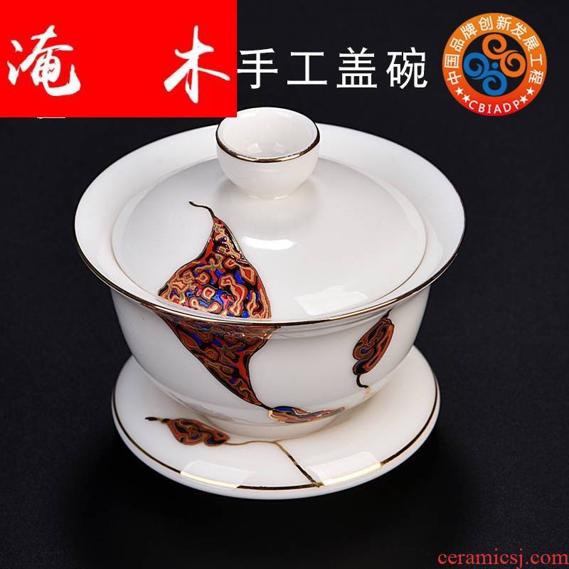 Submerged wood gode hand - made only three bowl dehua white porcelain tureen large kung fu tea cups tea tea set by hand