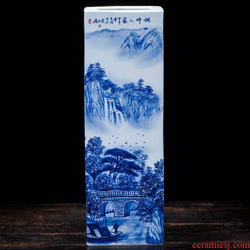 Hand - made of Hand - made of tungs mesa of hometown square vase of blue and white porcelain of jingdezhen ceramics furnishing articles study calligraphy and painting is received