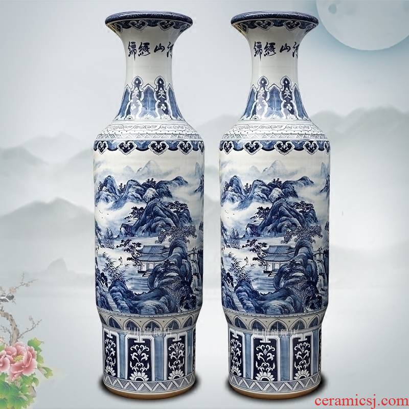 Blue and white porcelain of jingdezhen ceramic hand - made kumsusan river vase landed sitting room furniture of Chinese style place adorn article