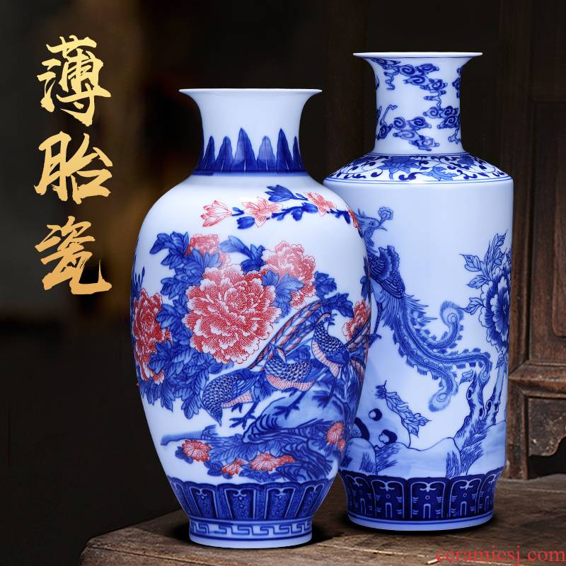 Jingdezhen ceramics archaize the qing hand - made painting of flowers and blue and white porcelain vases, flower arranging furnishing articles of Chinese style household decorations