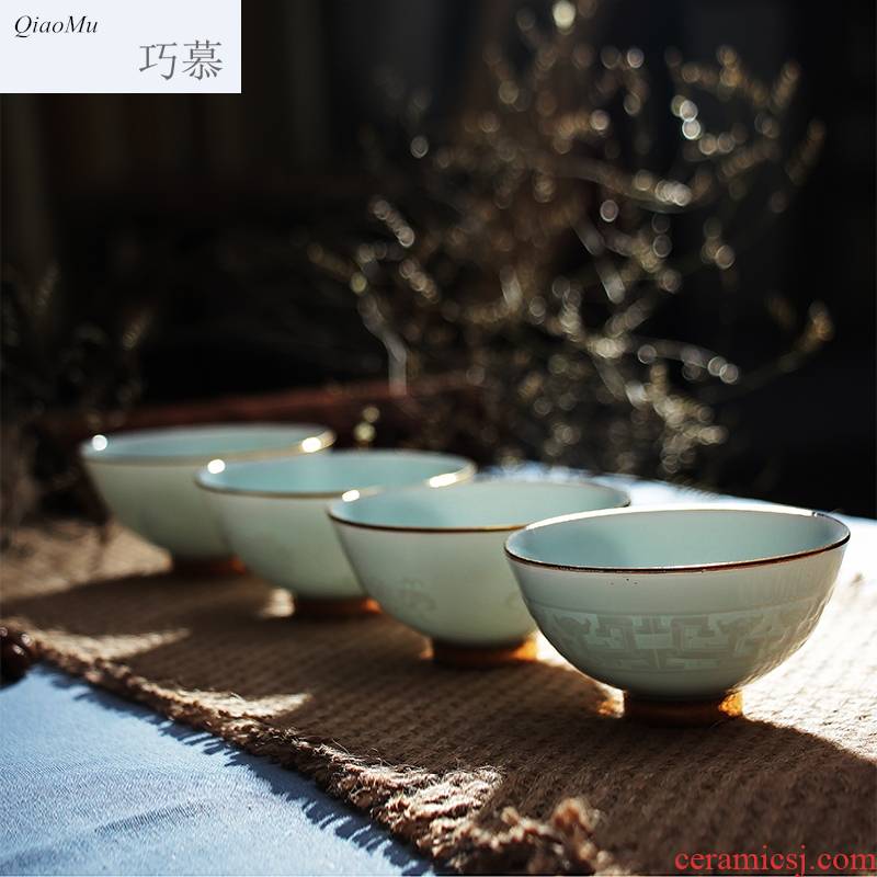 Qiao mu kung fu tea sets tea cups of jingdezhen ceramic tea set shadow celadon sample tea cup tea cup set of CPU