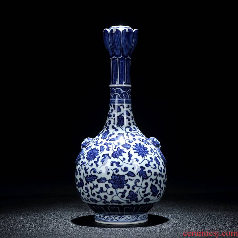 Jingdezhen porcelain hand - made ceramic vase furnishing articles sitting room adornment study antique calligraphy even lions ears garlic bottle