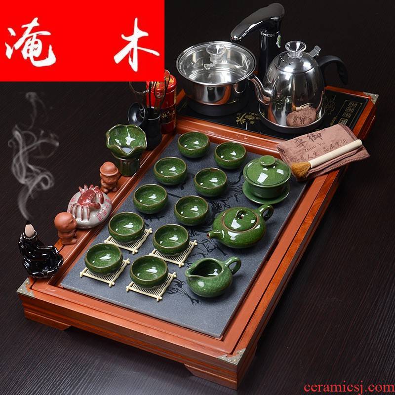 Submerged wood business needs solid wood and plate of purple sand ground kung fu tea set four one automatic sheung shui