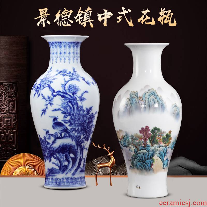 Jingdezhen chinaware big blue and white porcelain vase lucky bamboo flower arrangement sitting room ark, household craft ornaments furnishing articles