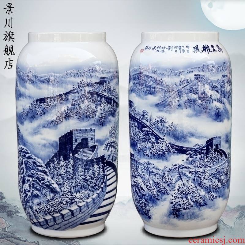 Blue and white porcelain hand - made wanli glory of jingdezhen ceramic vase home sitting room place study adornment to receive goods