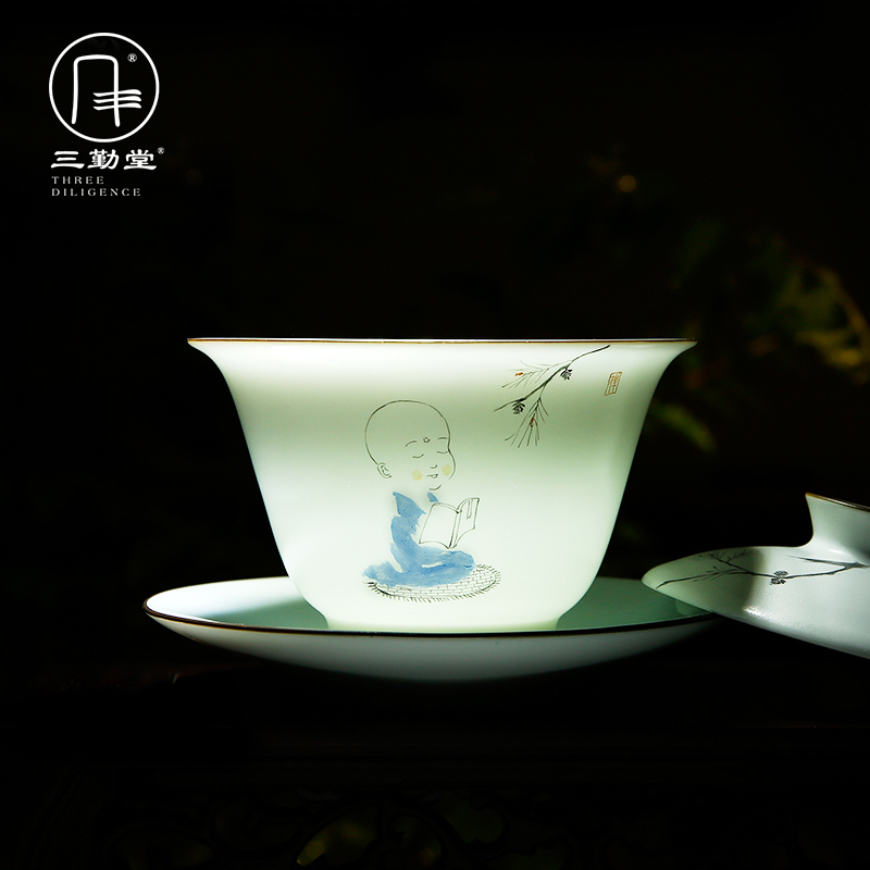 Three frequently hall tureen ceramic cups to cup jingdezhen kung fu tea set hand - made S12019 tea tea bowl