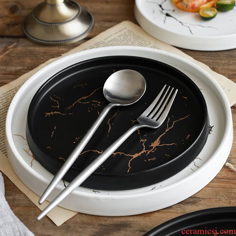 Nordic marble half gold ceramic tableware SaPan breakfast tray cake plate contracted jewelry plate
