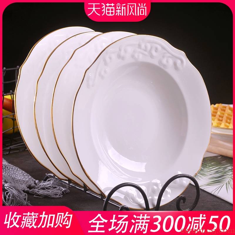 Jingdezhen anaglyph xiangyun manual gold 】 【 9 inches ipads porcelain soup plate household ceramics creative deep plate