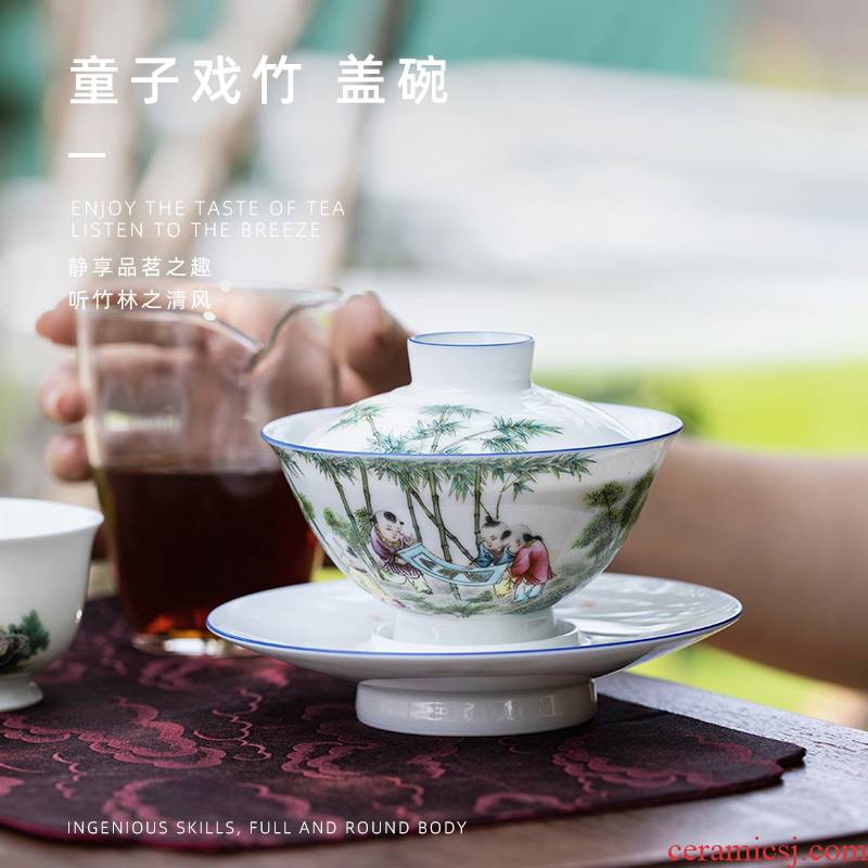Bamboo mountain sound lad play only three tureen pure manual painting tureen jingdezhen ceramic cups kung fu to use of the individual